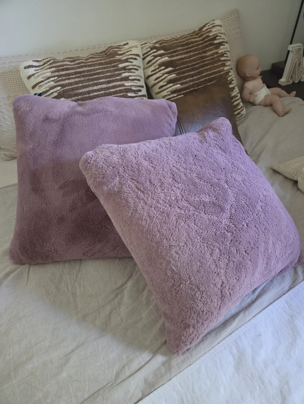 Rodeo Home Faux Fur Throw Pillow Covers - Dusty Rose/Mauve - Set of 2